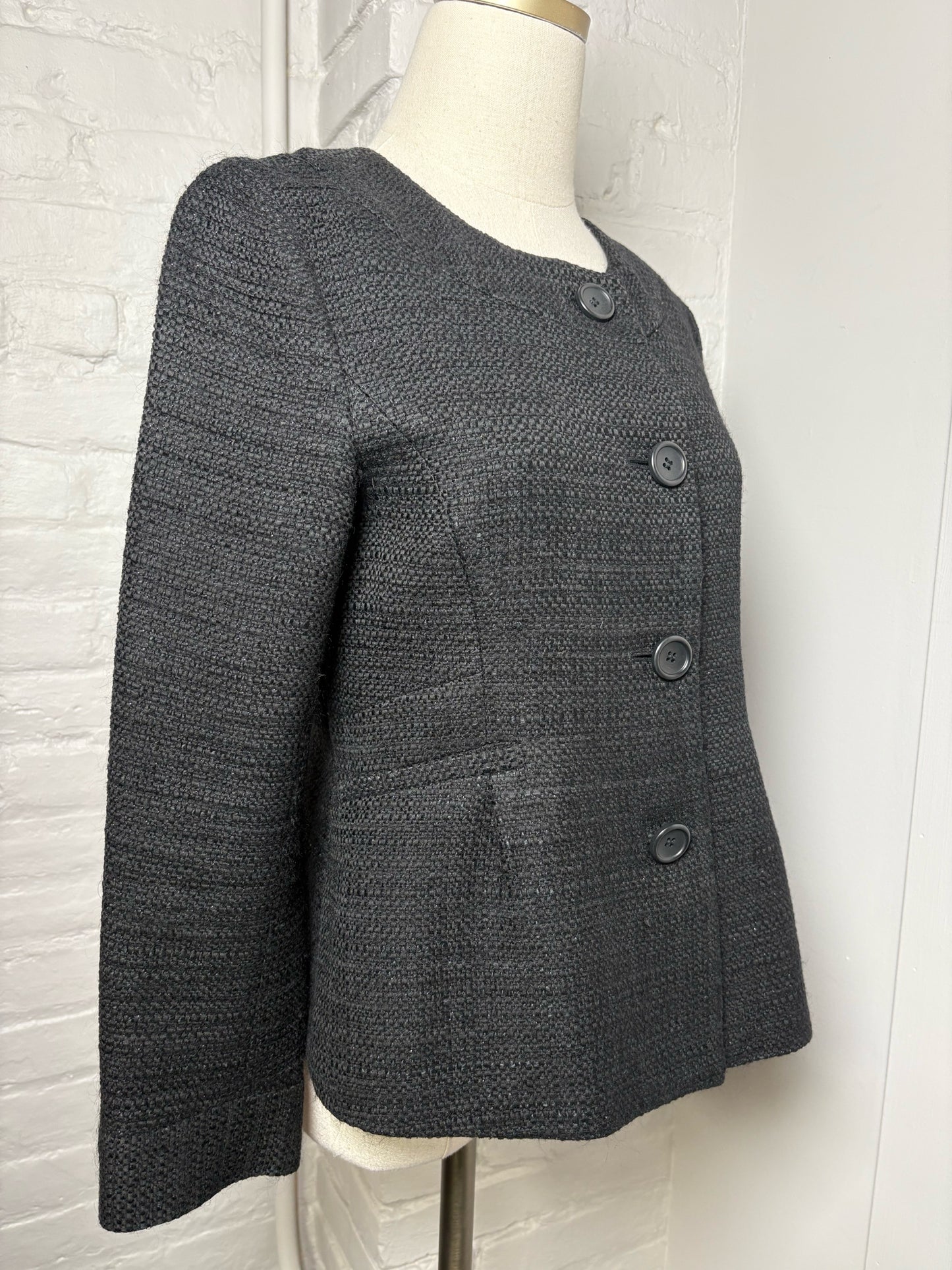 Women Size 8 Theory Black Tweed Cotton Jacket