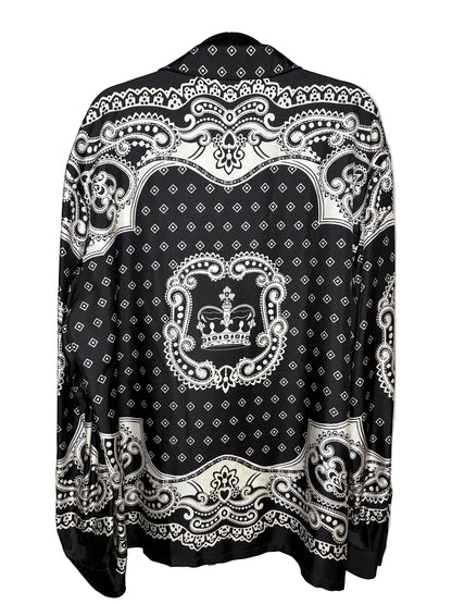 Men Size 44 (US XL) Authentic Dolce & Gabbana Black & White Bandana Print Pure Silk NWT Pre-Owned Shirt