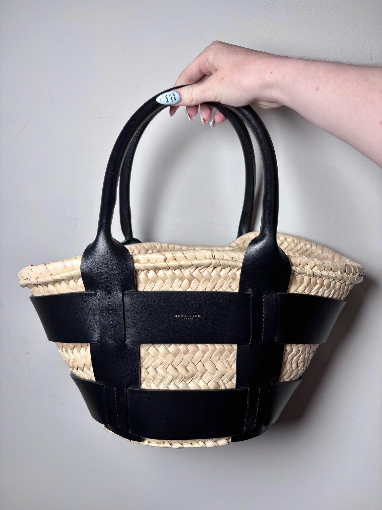 Women's DeMellier Mini Caged Leather, Woven Straw/Raffia Basket Purse