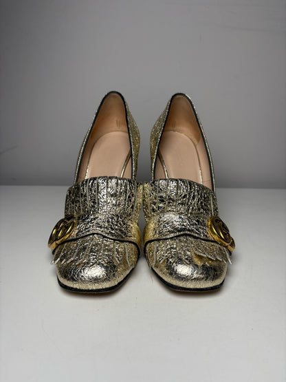 W Shoe Size 36 (5.5/6 US) Gucci Metallic Gold Leather Pre-owned Loafers