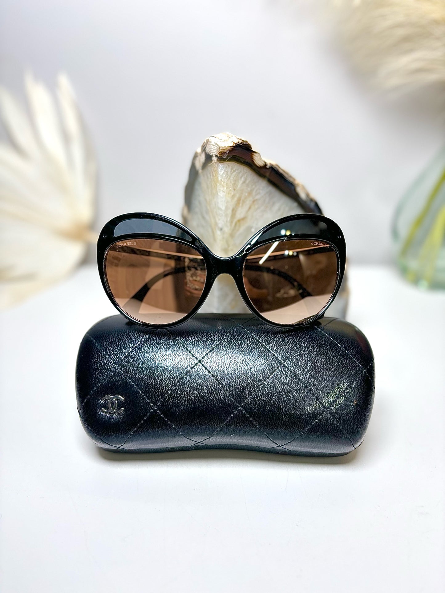 Acetate Chanel Black Cat-eyed Mirrored Sunglasses