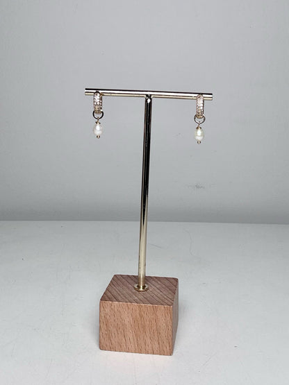 Pearl Drop Gold-Plated Huggie Crystal-Pave' Earrings | Pre-owned