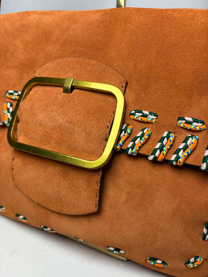 Women's Tory Burch Sawyer Stitch Orange Suede Leather Pre-Owned Shoulder Bag