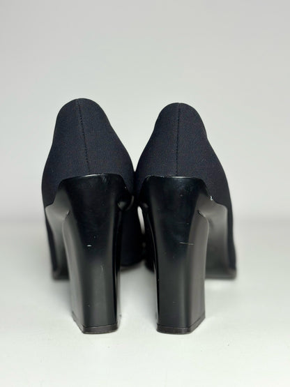 W Shoe Size 39 (8 - 8.5) Prada Black Neoprene (Possibly) Vintage Heels