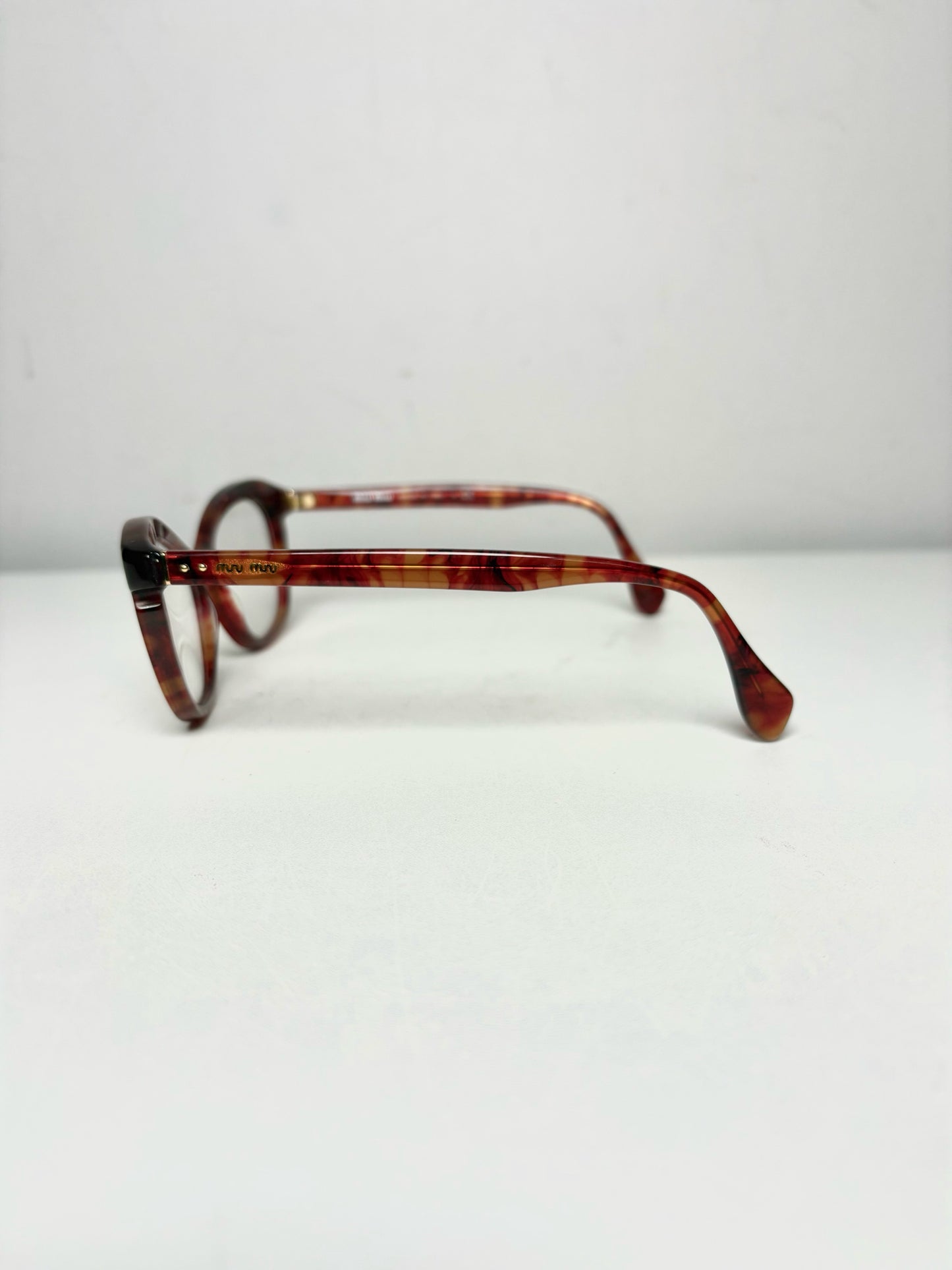 Women's Miu Miu Red, Tan & Orange Swirling Acetate Pre-Owned Cat-Eye Eyeglasses