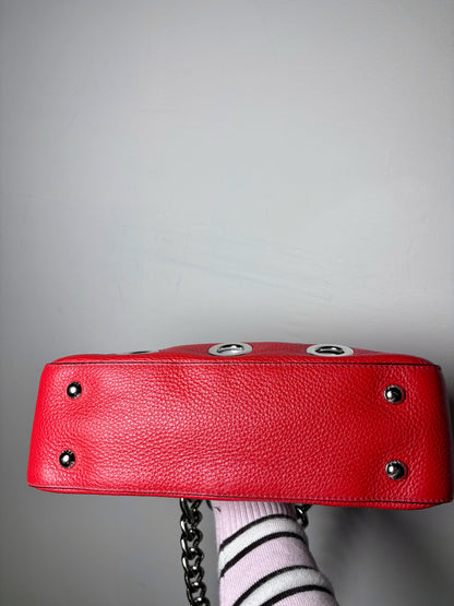 Women's Prada Vitello Daina Silver Grommets Leather Pre-owned Red Bag