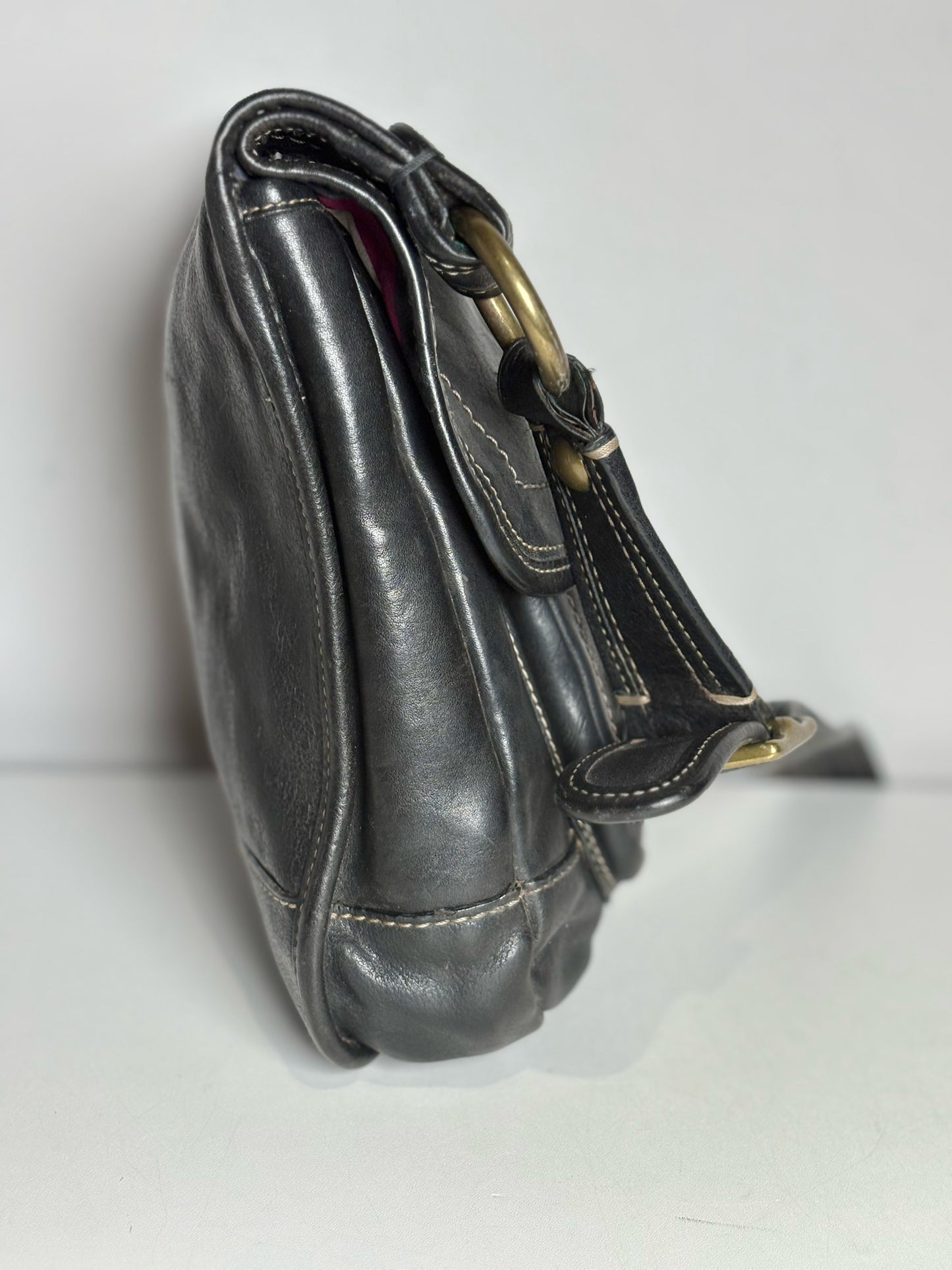 Women's Coach Solid Vintage Leather Pre-owned Black Medium Purse