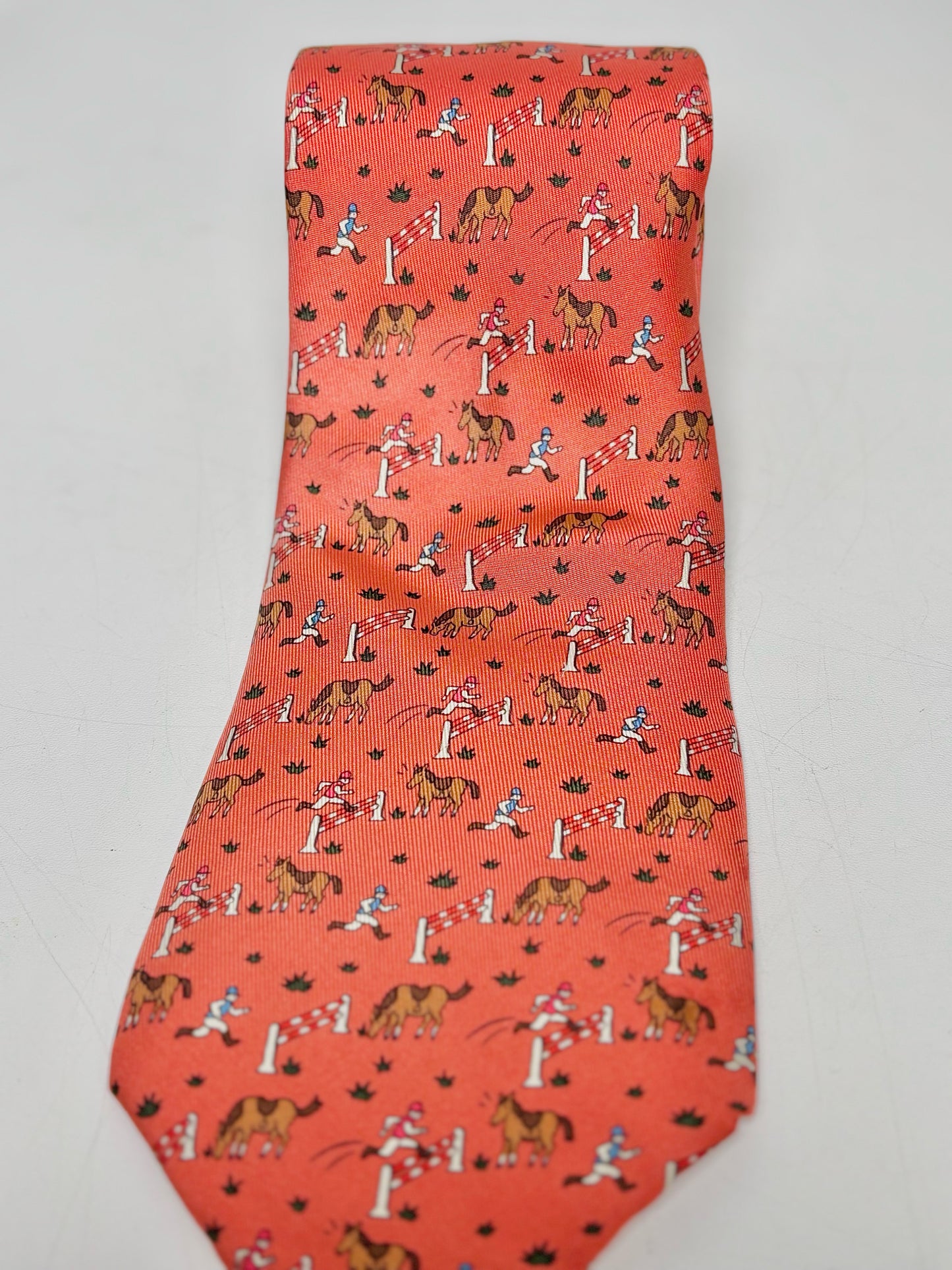 Hermes Salmon Silk Horse Men's Tie