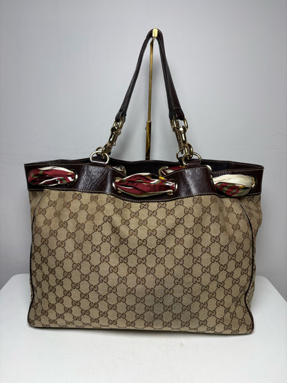 Women's Authentic Gucci GG Canvas Positano Brown Leather Vintage Authentic Pre-Owned Tote Bag