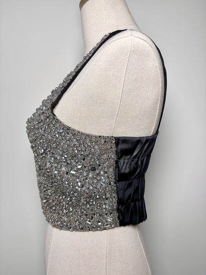 Women Size 2 BR Black, Silver Crystals Bustier Top