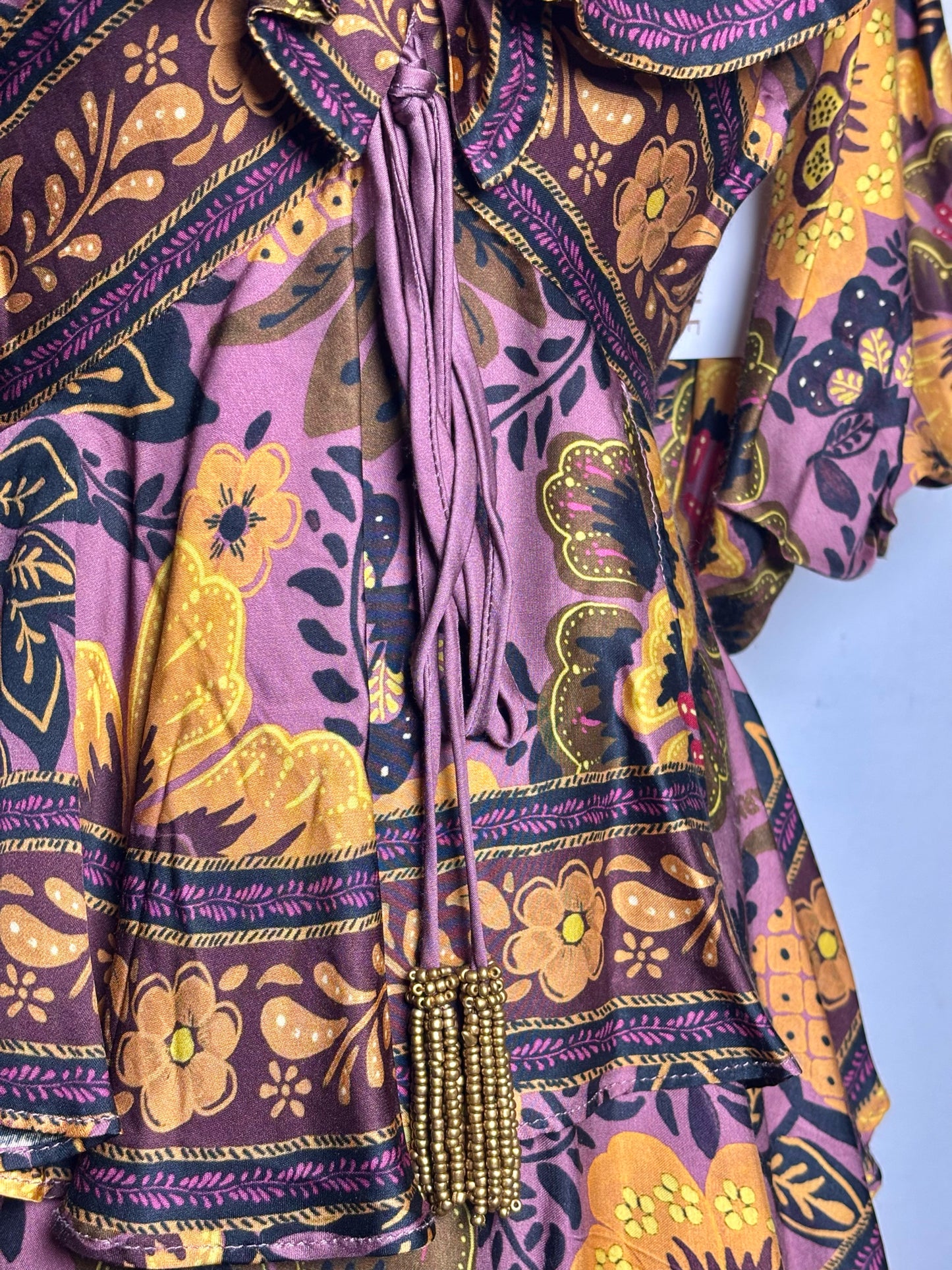 Women Size XXS Farm Rio Purple, Gold, Black Floral Print Pre-owned, NWT Dress