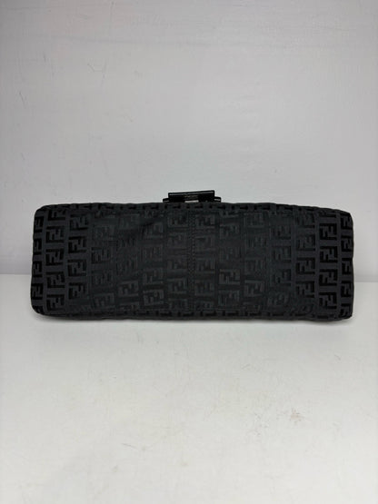 Women's Authentic Fendi Small Baguette Black Zucchino FF Canvas Vintage Y2K Authentic Pre-Owned Shoulder Bag