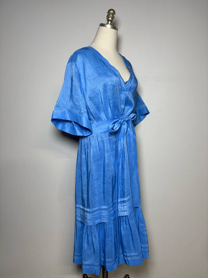 Women Size XXL Kobi Halperin Blue Solid Linen/Silk Blend Pre-owned Dress