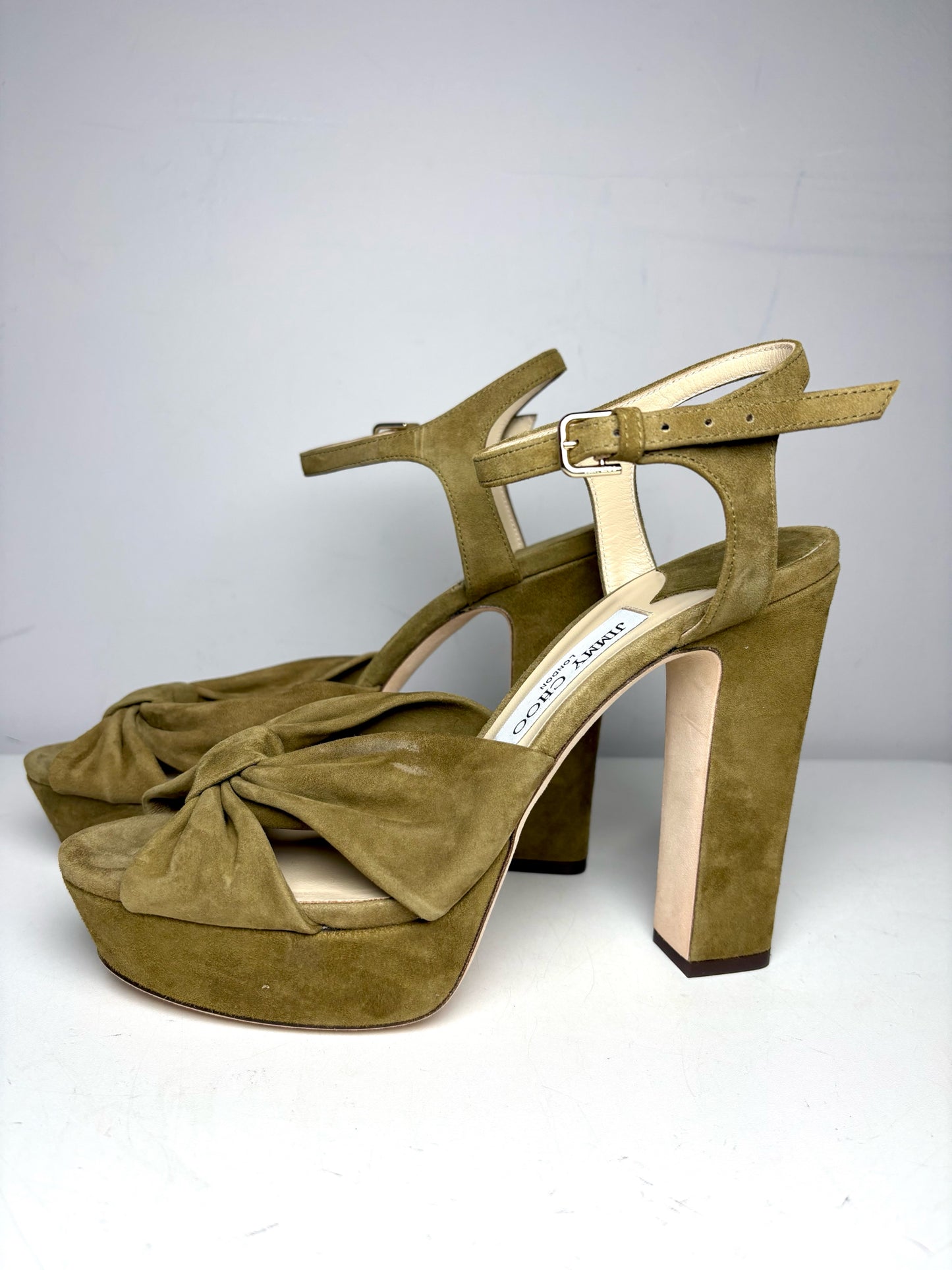 W Shoe Size 40 Jimmy Choo Heloise 120 Green Suede Platform Pre-owned NWT Heels