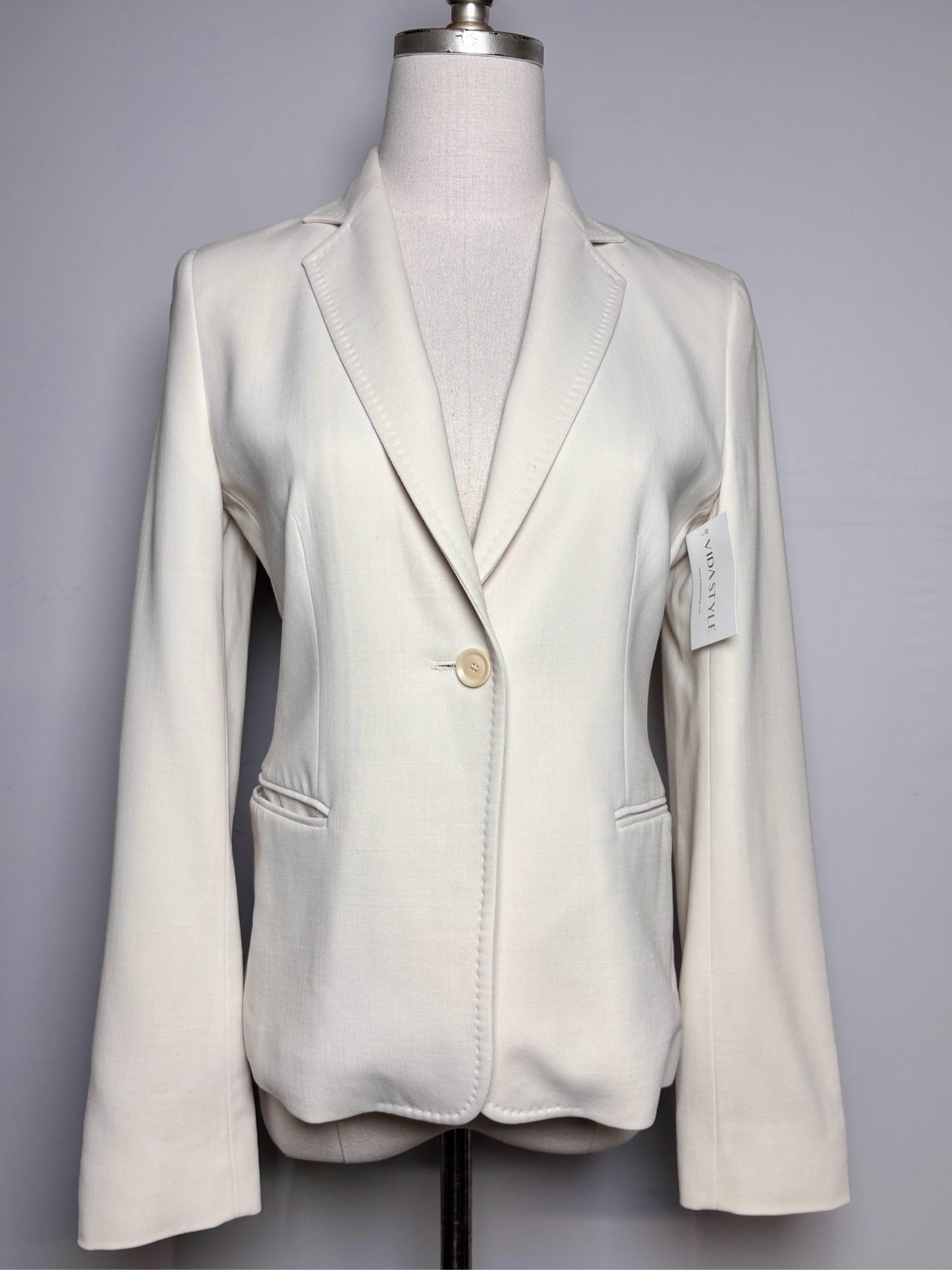 Women Size 6 Max Mara Cream Solid Wool Blend Women's Pre-owned Blazer