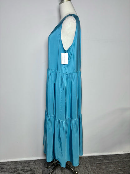 Women Size L Eileen Fisher Teal Solid Silk NWT Dress
