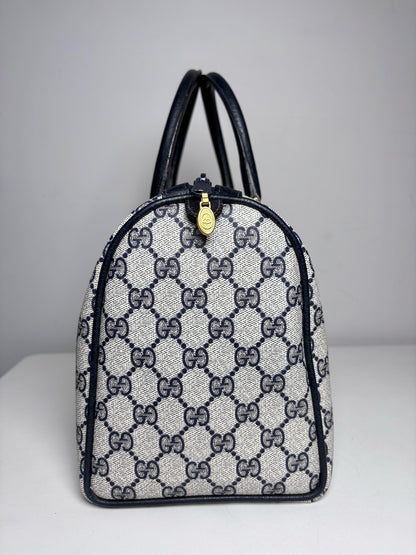 Vintage Gucci Boston Bag Monogram Navy Coated Canvas w/Leather Trim | Pre-owned