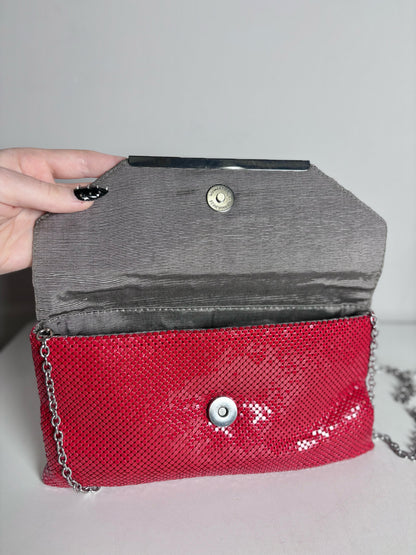 BCBG Max Azria Red Dots Vintage Metal Pre-owned Clutch Cocktail Purse