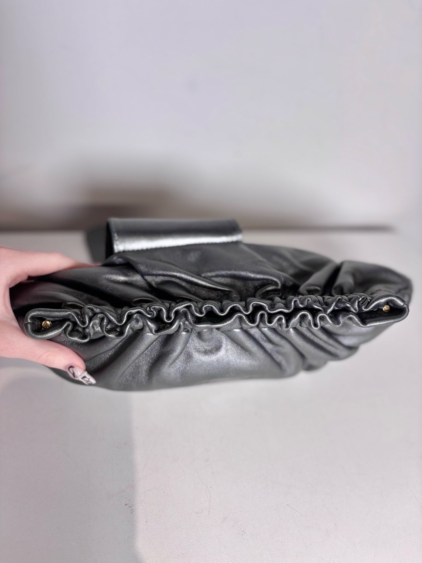 M. Andonia Solid Leather Pre-owned Charcoal Clutch/Evening Bag