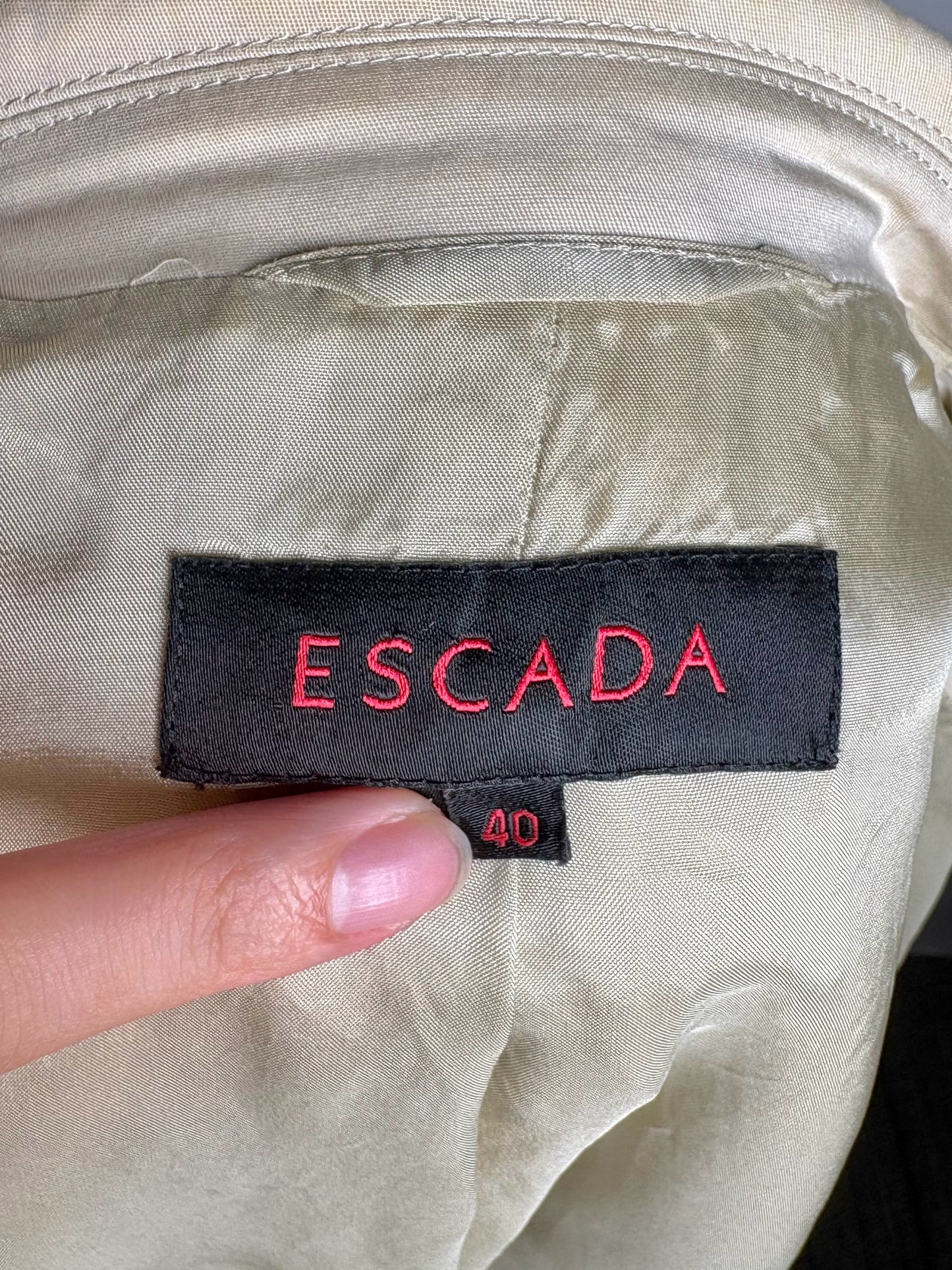 Women's Size 40 Escada Cream Stitching Detail Belted Blzaer Pre-owned