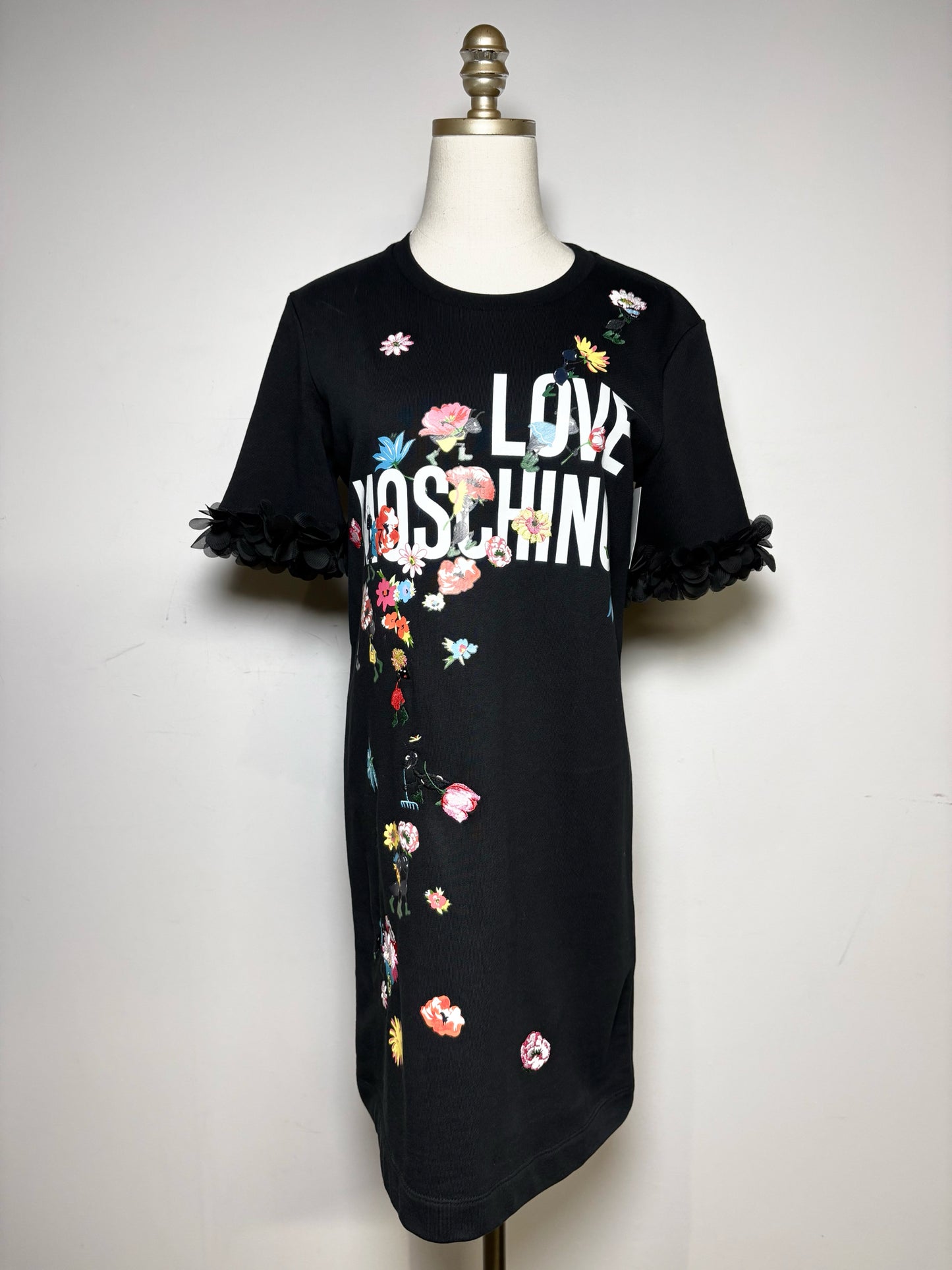 Women's Size 4 Love Moschino Black Floral Cotton Blend Pre-Owned Knee-Length Dress
