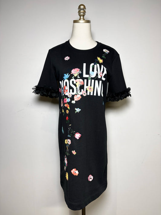 Women's Size 4 Love Moschino Black Floral Cotton Blend Pre-Owned Knee-Length Dress