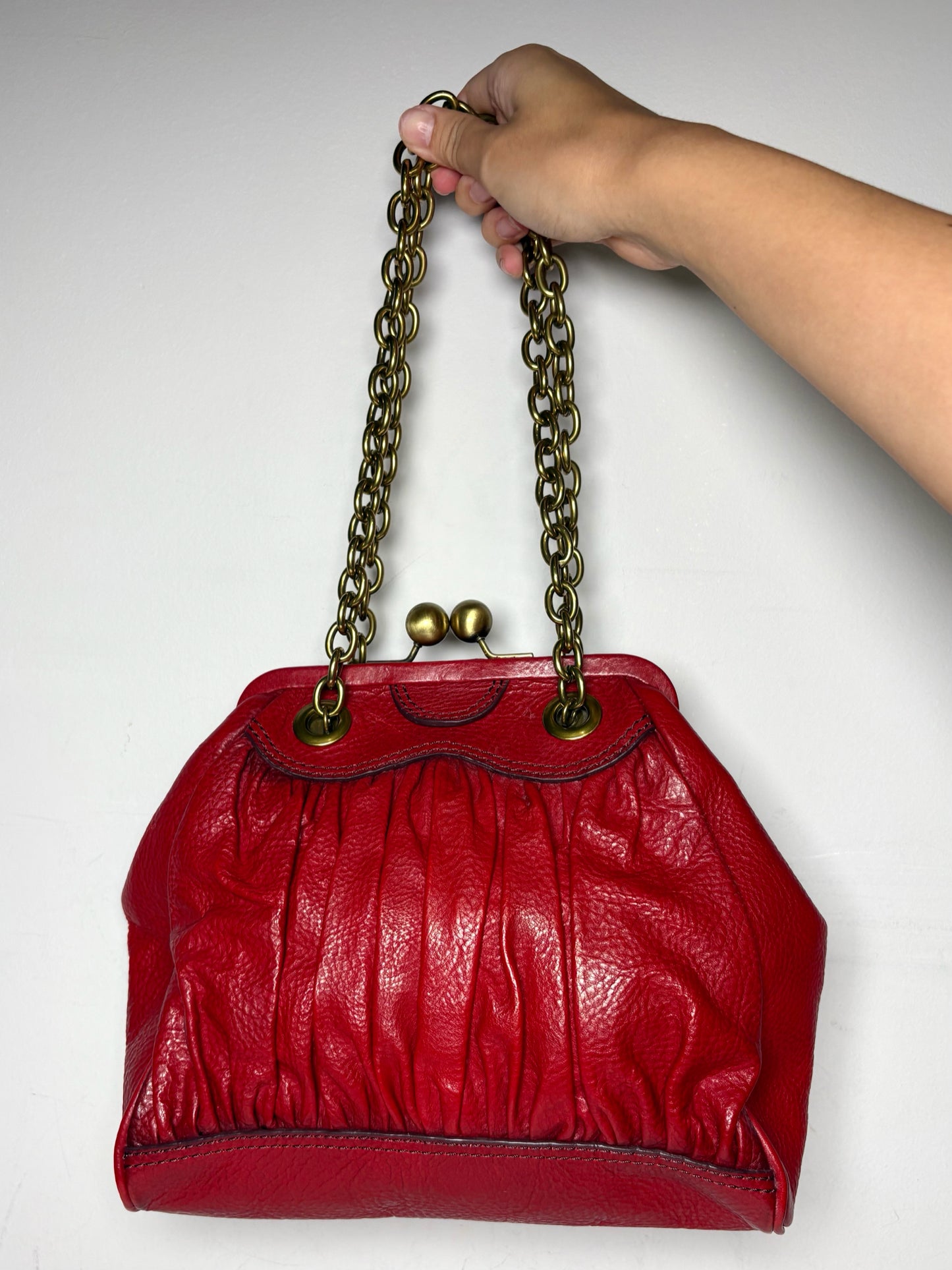 Women's Fossil Fifty-Four Anniversary Red Goat Leather Pre-Owned Medium Satchel Purse