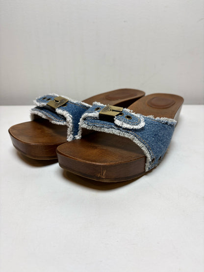 W Shoe Size 9 Re/Done & Dr. Scholls Brown, Blue Wood Women's Pre-owned Clogs