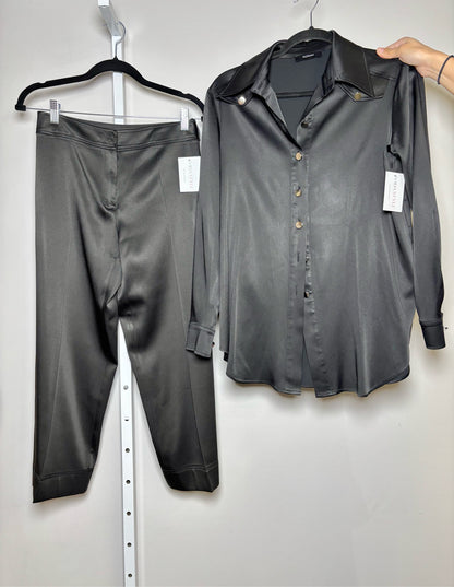 Women Size 36 (S) Roman Black Solid Acetate, Viscose, Cotton, Elastane Blouse