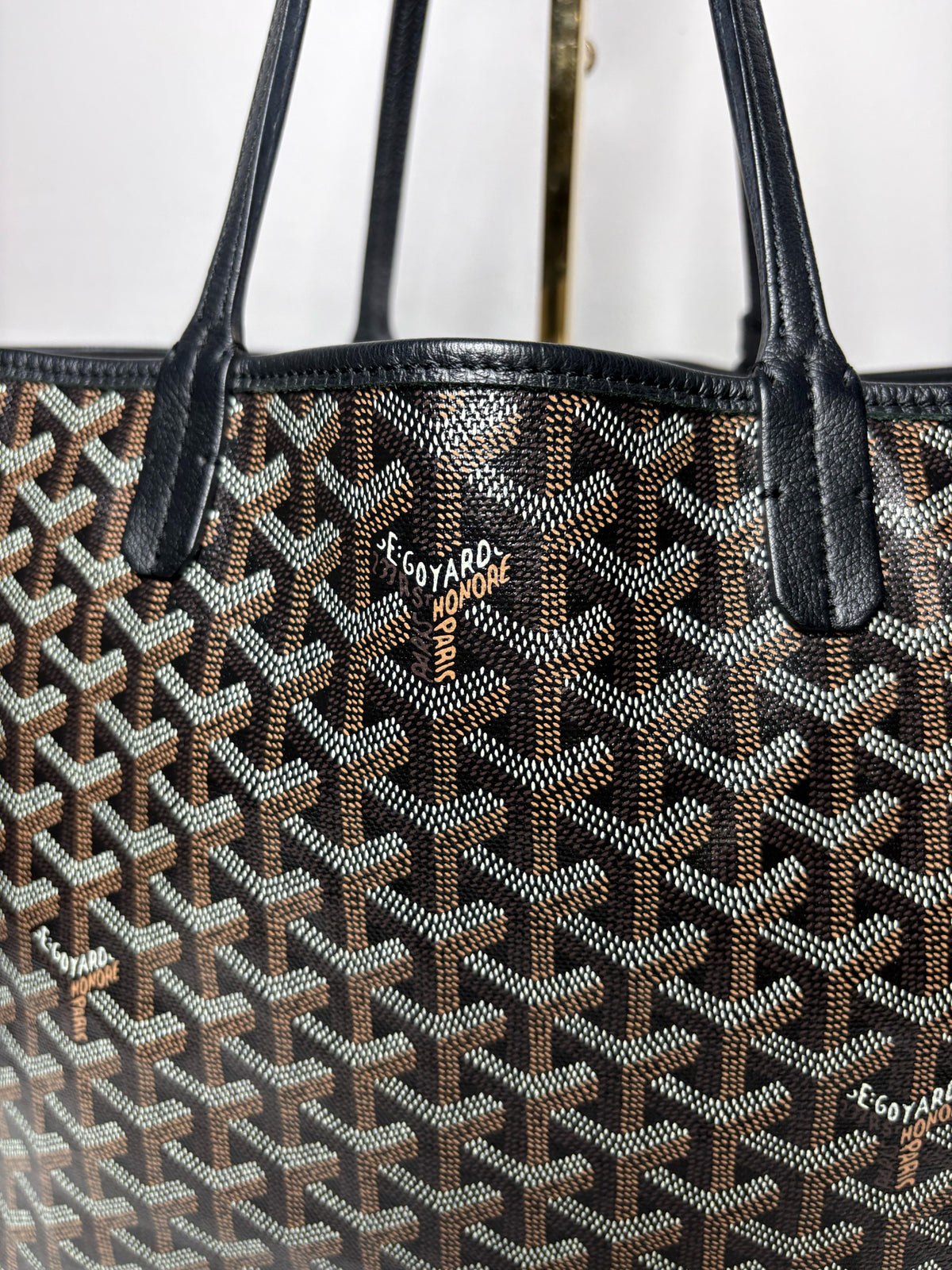 Women's Authentic Goyard Saint Louis PM Black Brown Goyardine Coated Canvas Pre-Owned Tote Bag