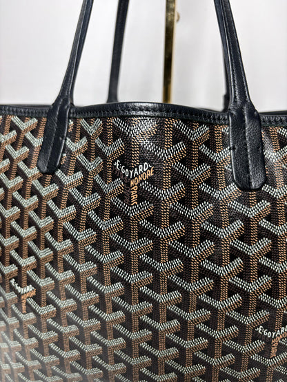 Women's Authentic Goyard Saint Louis PM Black Brown Goyardine Coated Canvas Pre-Owned Tote Bag