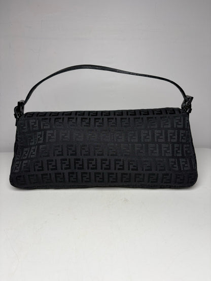 Women's Authentic Fendi Small Baguette Black Zucchino FF Canvas Vintage Y2K Authentic Pre-Owned Shoulder Bag
