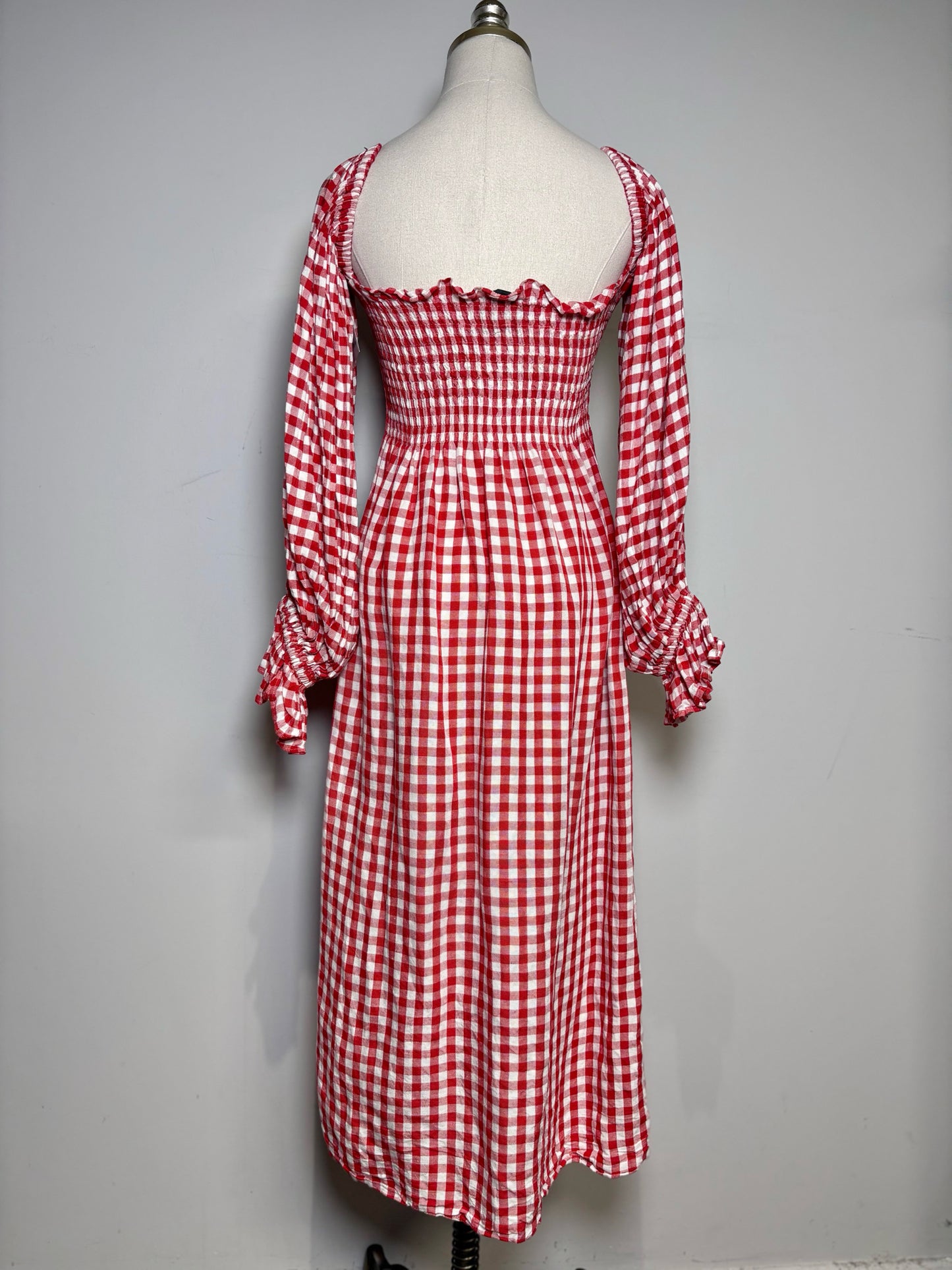 Women Size L SLEEPER Red, White Gingham Linen Blend Midi Dress