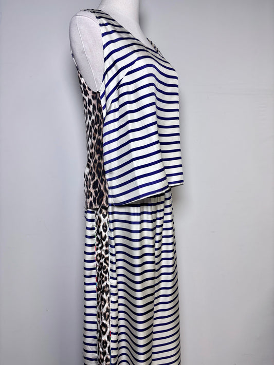 Women Size 2 La Prestic Ouiston Cream, Blue Striped, Animal Print 2 Piece Set