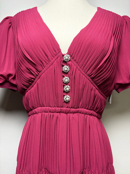 Women Size 4 Self-Portrait Burgundy MIdi Pleats Dress
