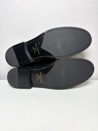Louis Vuitton Black Leather Solid Mens Shoe Size 8M Men's Pre-owned, NWT Loafers