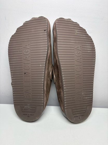 Women's Shoe Size 40 Authentic Balenciaga Sunday Mules Brown Suede Leather Pre-Owned Slip-Ons
