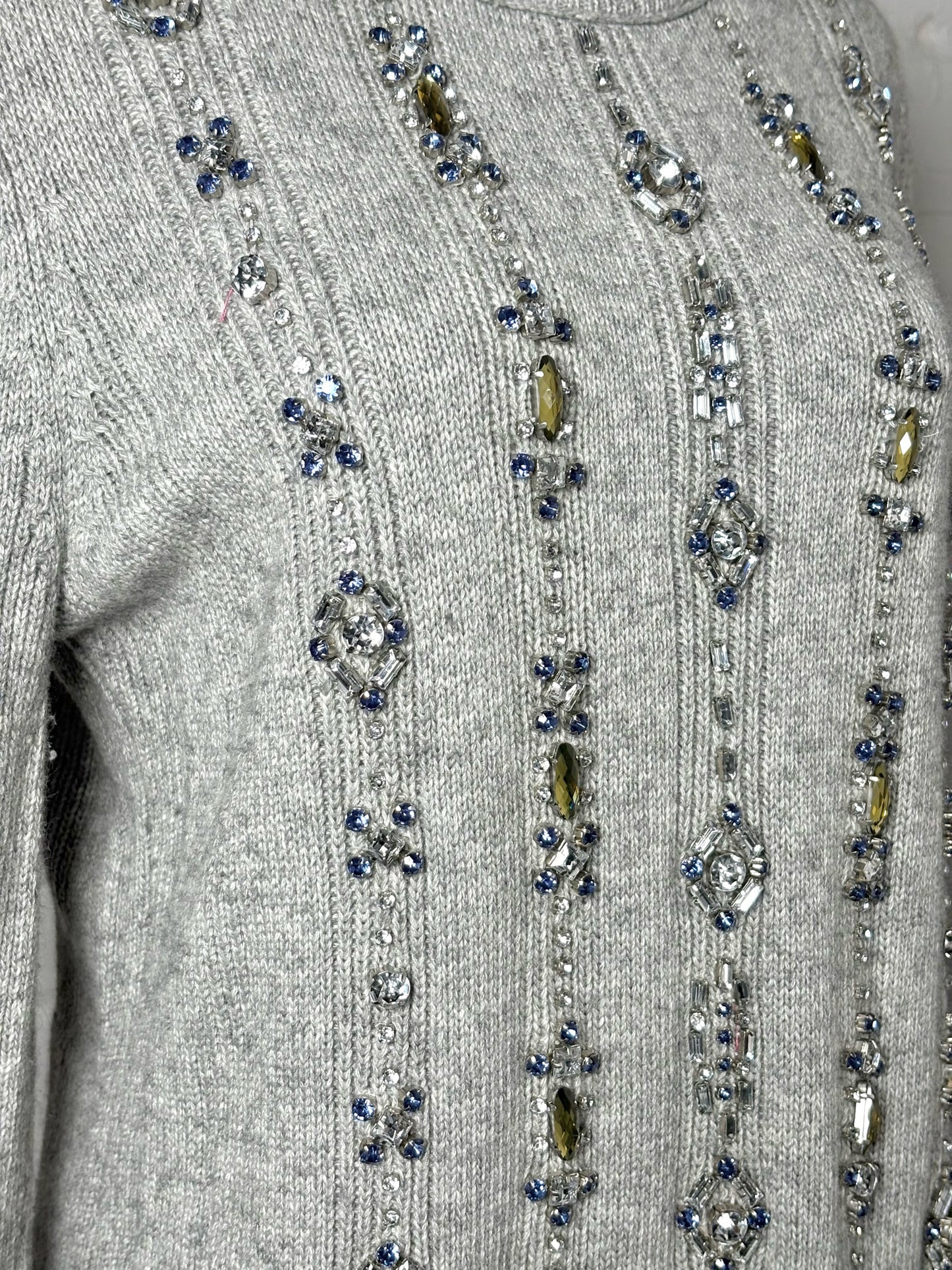Women Size L Tory Burch Gray Rhinestones Nylon, Cotton, Modal, Wool Sweater