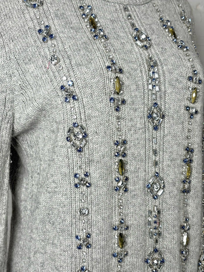 Women Size L Tory Burch Gray Rhinestones Nylon, Cotton, Modal, Wool Sweater