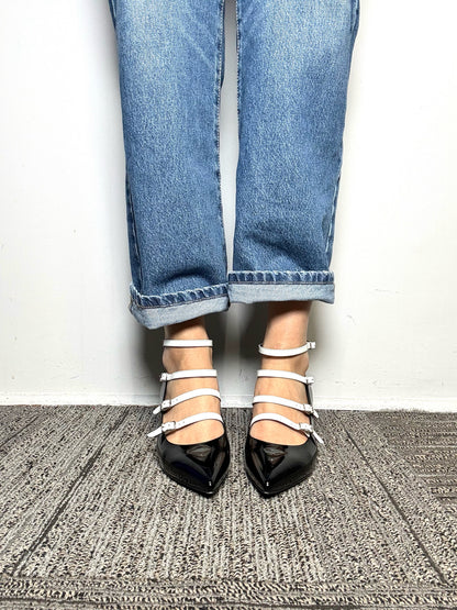 W Shoe Size 39 Saint Laurent Black & White Patent Leather Pre-owned Pump