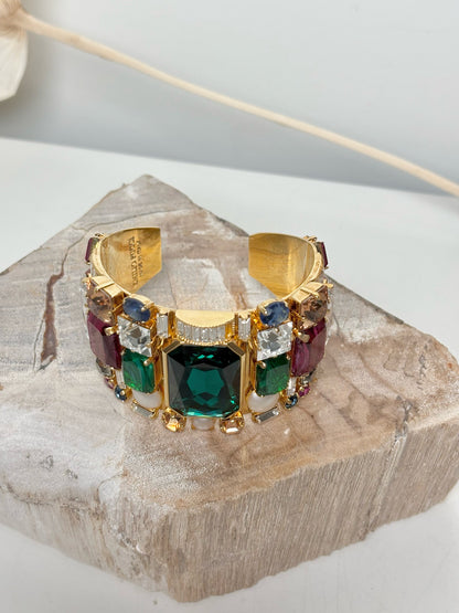 Gilden Metal Pucci Multi Jewelry Stones Cuff Bracelet