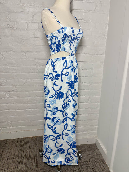 Women Size S Faithfull the Brand White Print Linen Cutout Dress