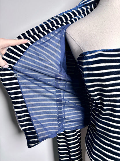 Women Size 4 (S) Giorgio Armani Blue, White Striped Bustier, Jacket Set