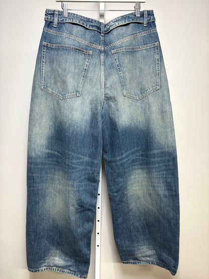 Women Size 12 ZARA Blue Washed Pure Cotton NWT Pre-Owned Fold-Over Waist Jeans
