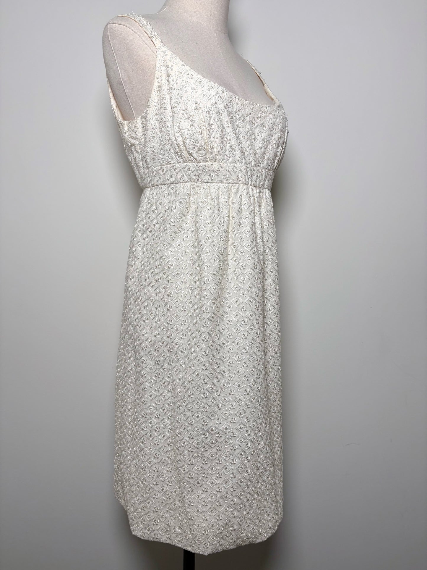 Women Size M Marina Cream Eyelet Lace, Beads Cotton Bubble Dress