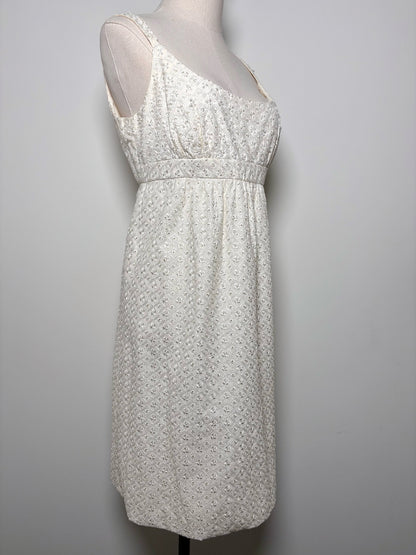 Women Size M Marina Cream Eyelet Lace, Beads Cotton Bubble Dress