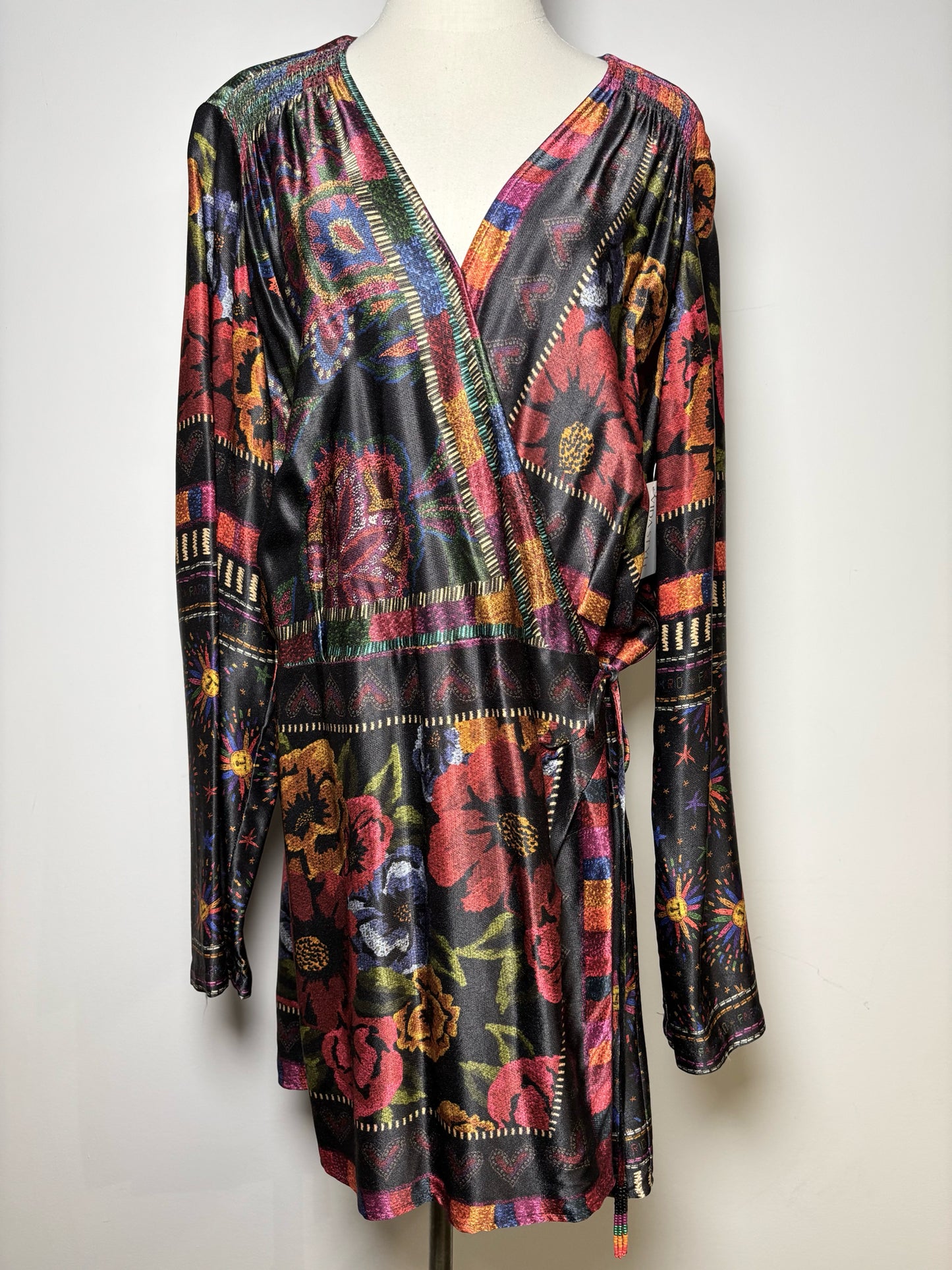 Women Size L Farm Rio Black Floral LS Dress