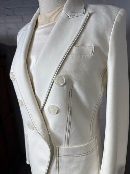 Women Size 8 Veronica Beard Cream Dickey Blazer + Wide Leg Pants