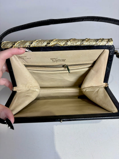 Bags by Supreme Solid Vintage Leather Pre-owned Black Evening Purse