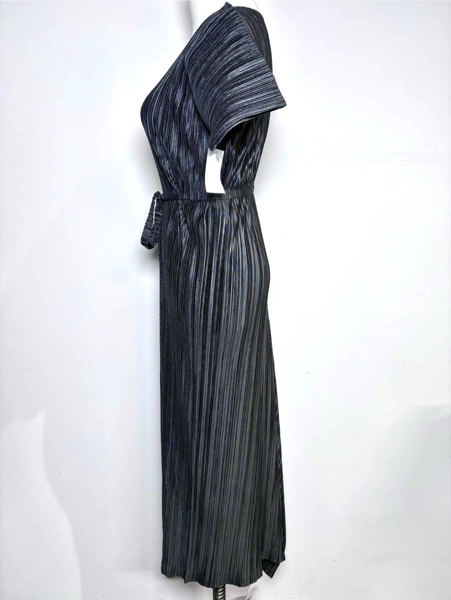 Women Size S Issey Miyake Black Vertical Pleats Maxi Side Slit Dress